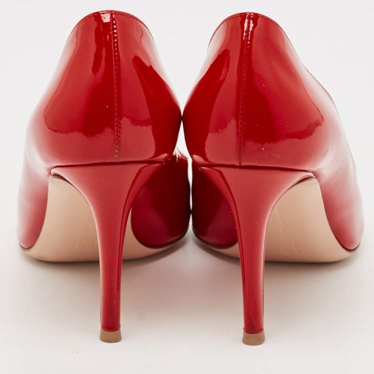 Pre Owned Gianvito Rossi Red Patent Leather Gianvito Pointed Toe Pumps Size 36.5