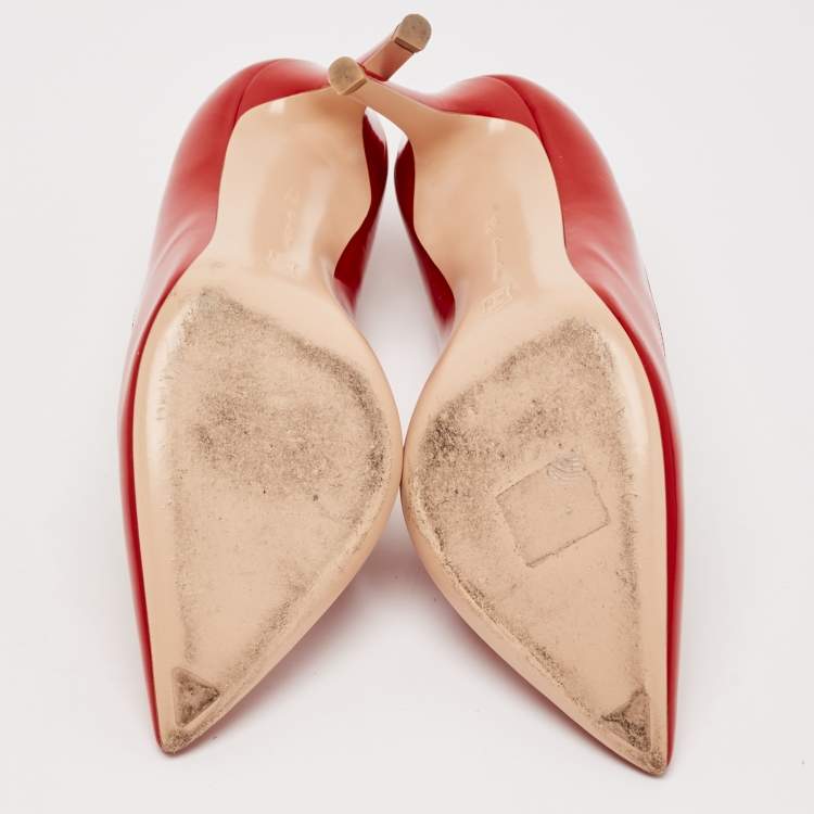 Pre Owned Gianvito Rossi Red Patent Leather Gianvito Pointed Toe Pumps Size 36.5