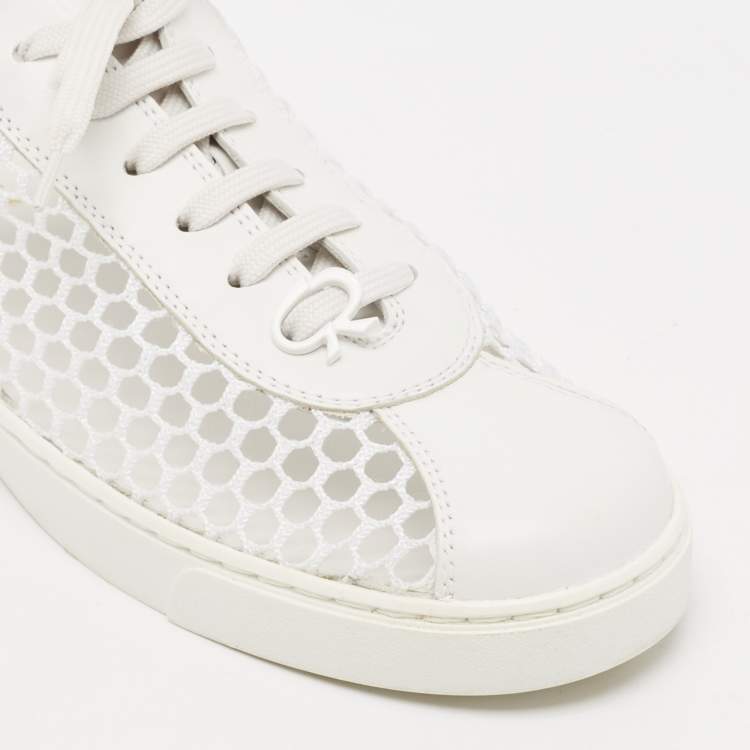 Pre Owned Gianvito Rossi White Leather and Fishnet Helena Sneakers Size 39