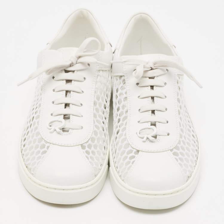 Pre Owned Gianvito Rossi White Leather and Fishnet Helena Sneakers Size 39