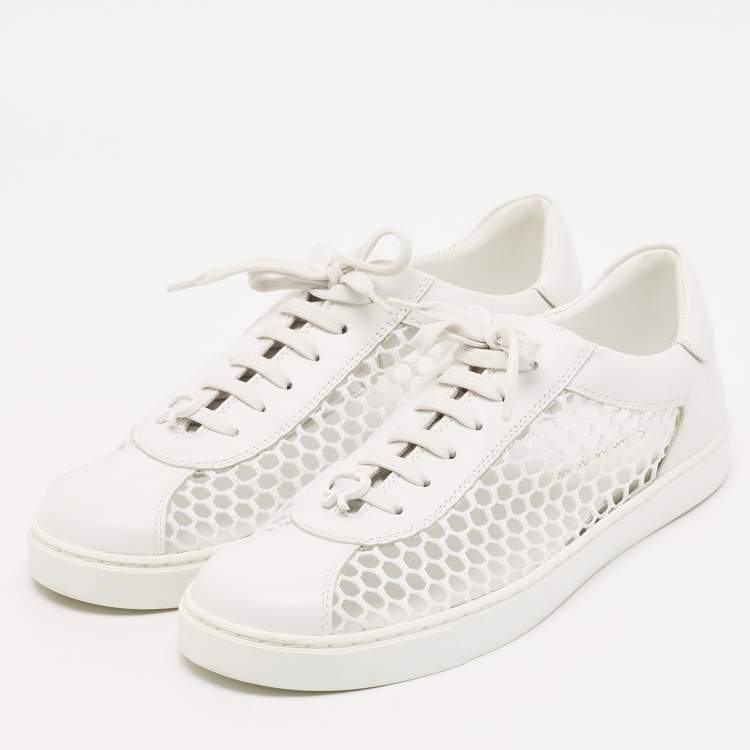 Pre Owned Gianvito Rossi White Leather and Fishnet Helena Sneakers Size 39