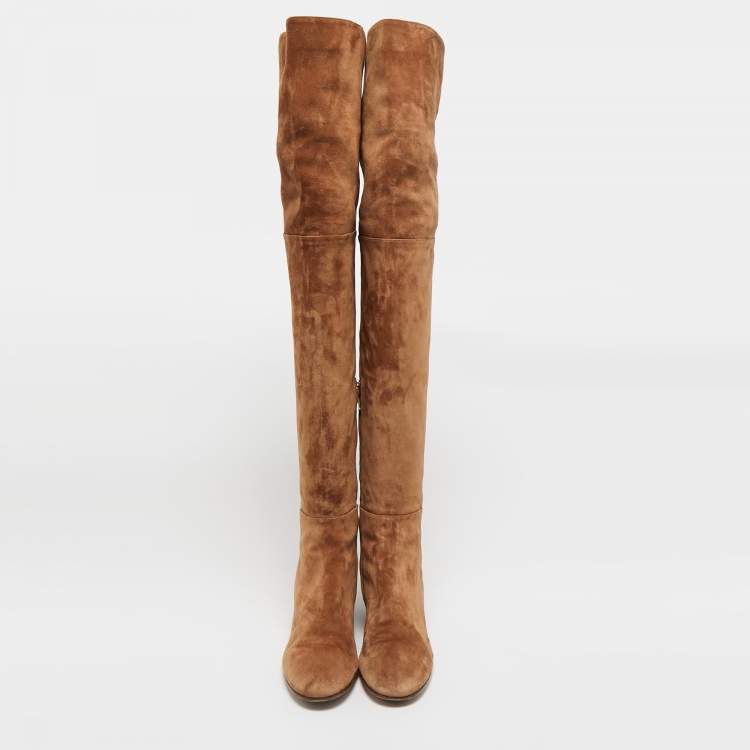 Pre Owned Gianvito Rossi Brown Suede Over The Knee Boots Size 38