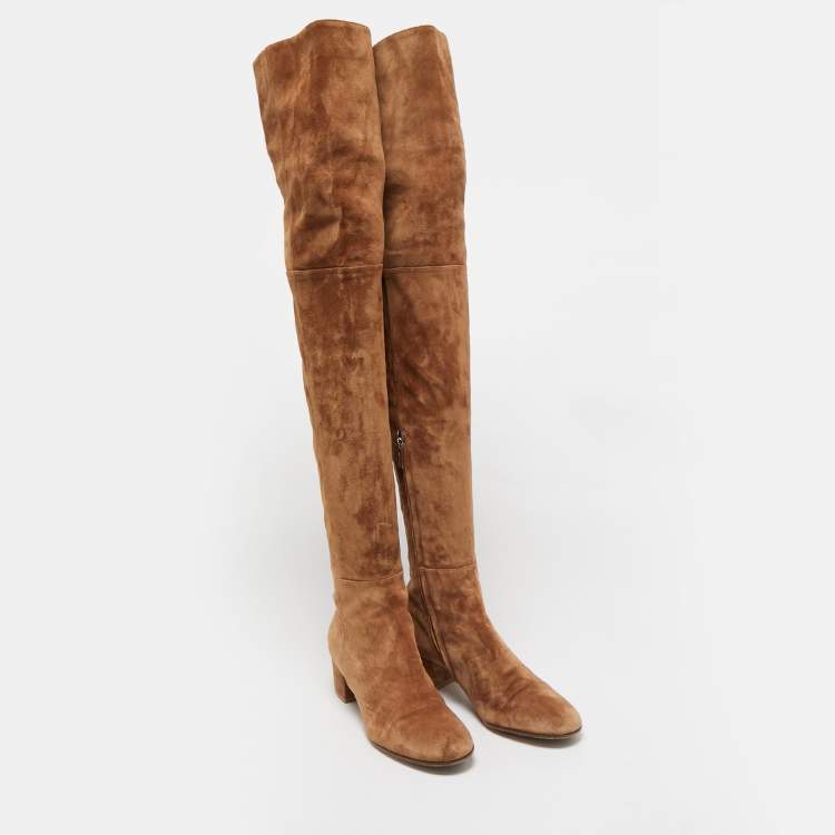 Pre Owned Gianvito Rossi Brown Suede Over The Knee Boots Size 38