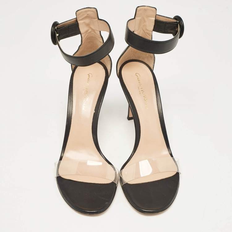 Pre Owned Gianvito Rossi Black Leather and PVC Stella Ankle Strap Sandals Size 39