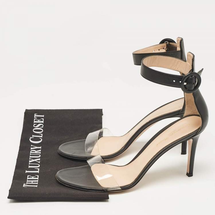 Pre Owned Gianvito Rossi Black Leather and PVC Stella Ankle Strap Sandals Size 39