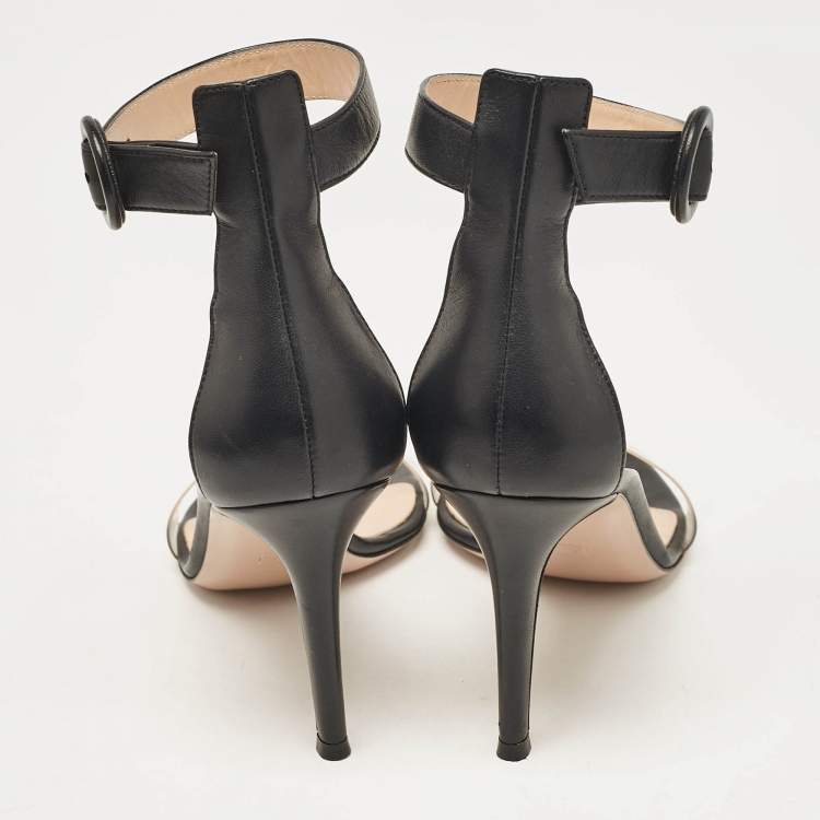 Pre Owned Gianvito Rossi Black Leather and PVC Stella Ankle Strap Sandals Size 39