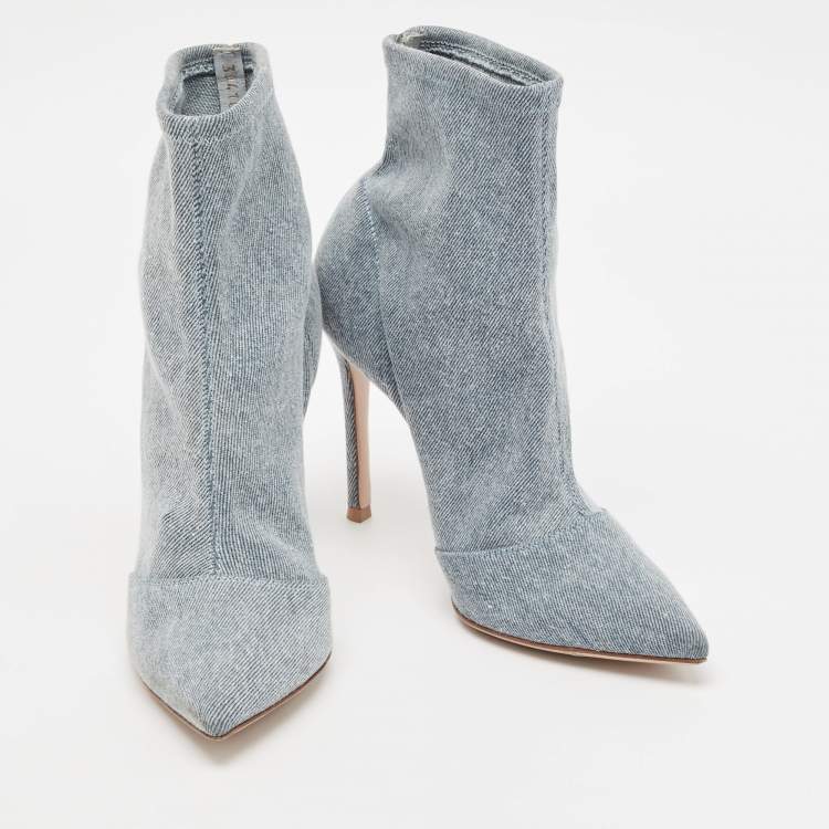 Pre Owned Gianvito Rossi Blue Denim Pointed Toe Ankle Length Boots Size 36.5