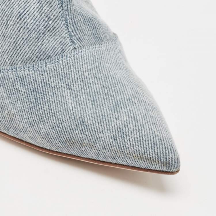Pre Owned Gianvito Rossi Blue Denim Pointed Toe Ankle Length Boots Size 36.5