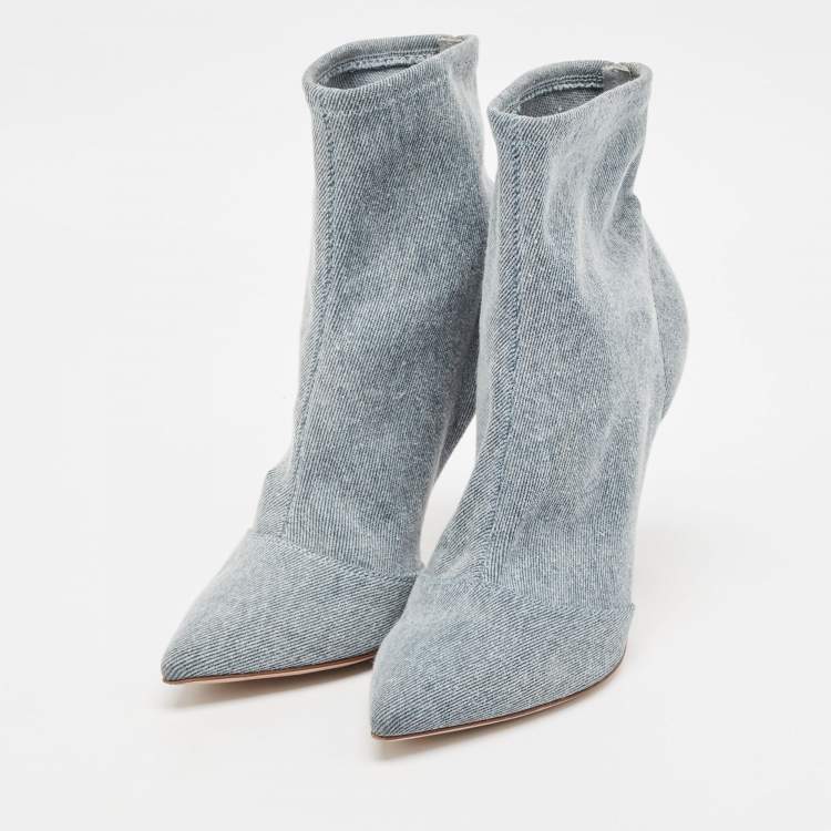 Pre Owned Gianvito Rossi Blue Denim Pointed Toe Ankle Length Boots Size 36.5