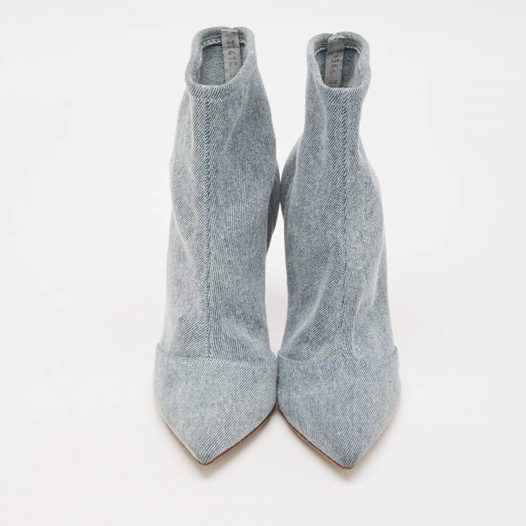 Pre Owned Gianvito Rossi Blue Denim Pointed Toe Ankle Length Boots Size 36.5