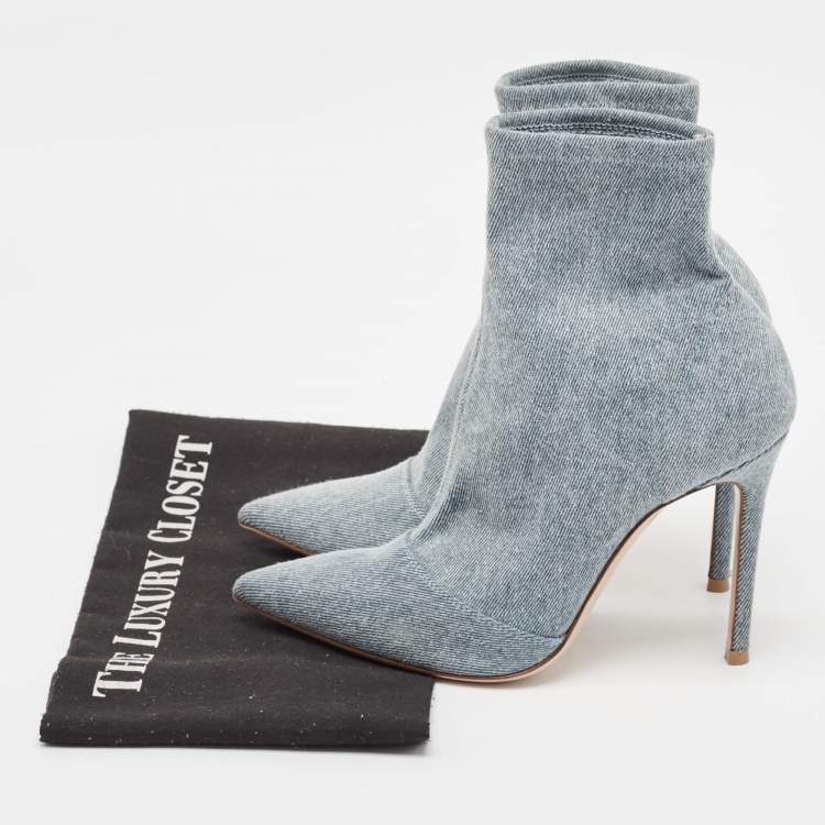 Pre Owned Gianvito Rossi Blue Denim Pointed Toe Ankle Length Boots Size 36.5