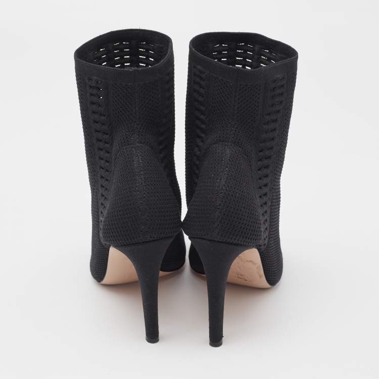 Pre Owned Gianvito Rossi Black Stretch Knit Vires Open Toe Ankle Length Boots Size 36.5
