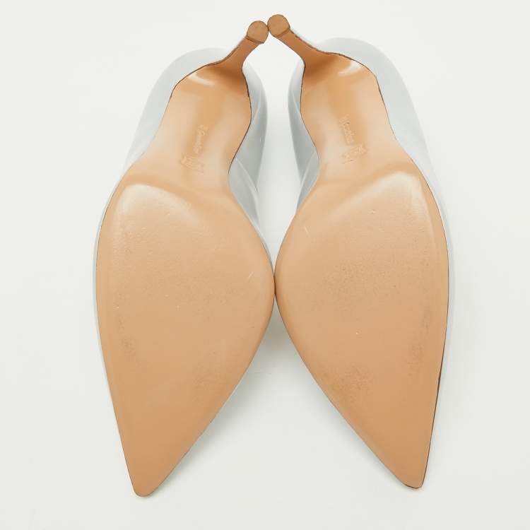 Pre Owned Gianvito Rossi Silver Leather Pointed Toe Pumps Size 39