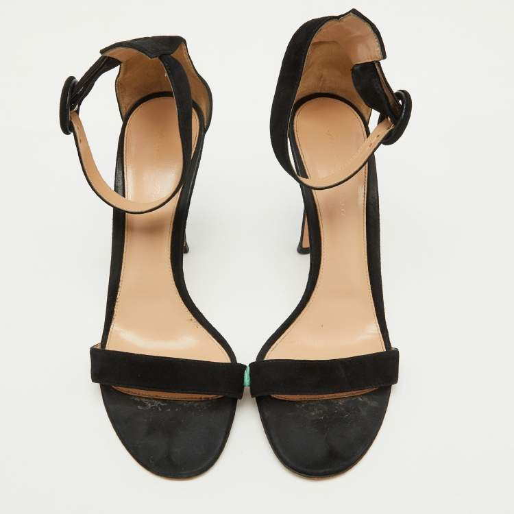 Pre Owned Gianvito Rossi Black Suede Portofino Ankle Strap Sandals Size 39