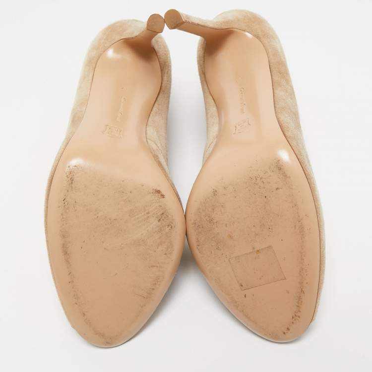 Pre Owned Gianvito Rossi Beige Suede Vamp Booties Size 36