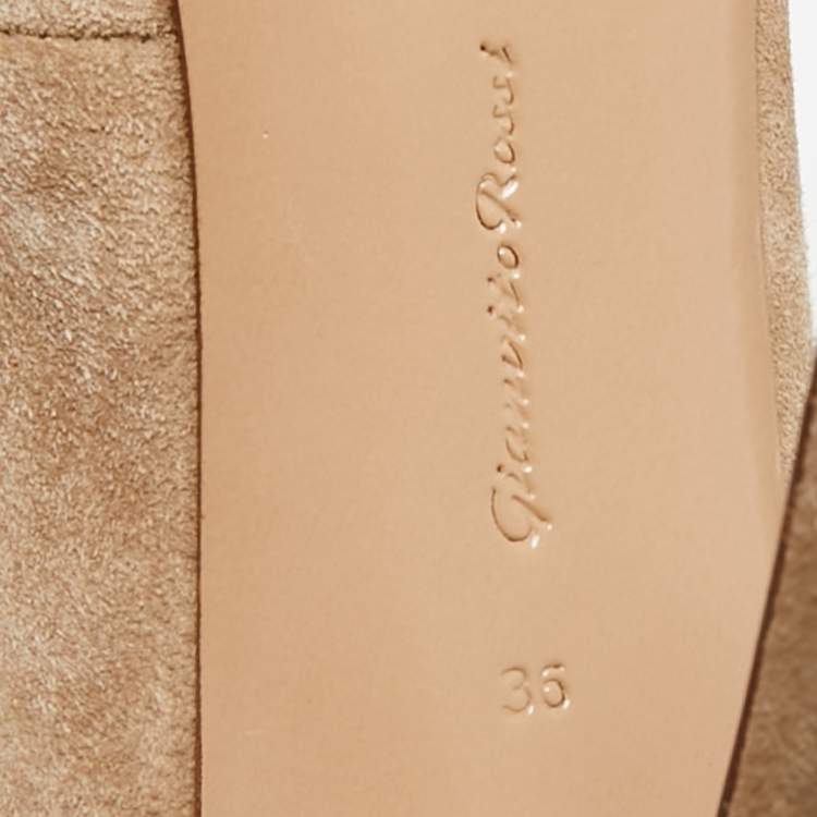 Pre Owned Gianvito Rossi Beige Suede Vamp Booties Size 36