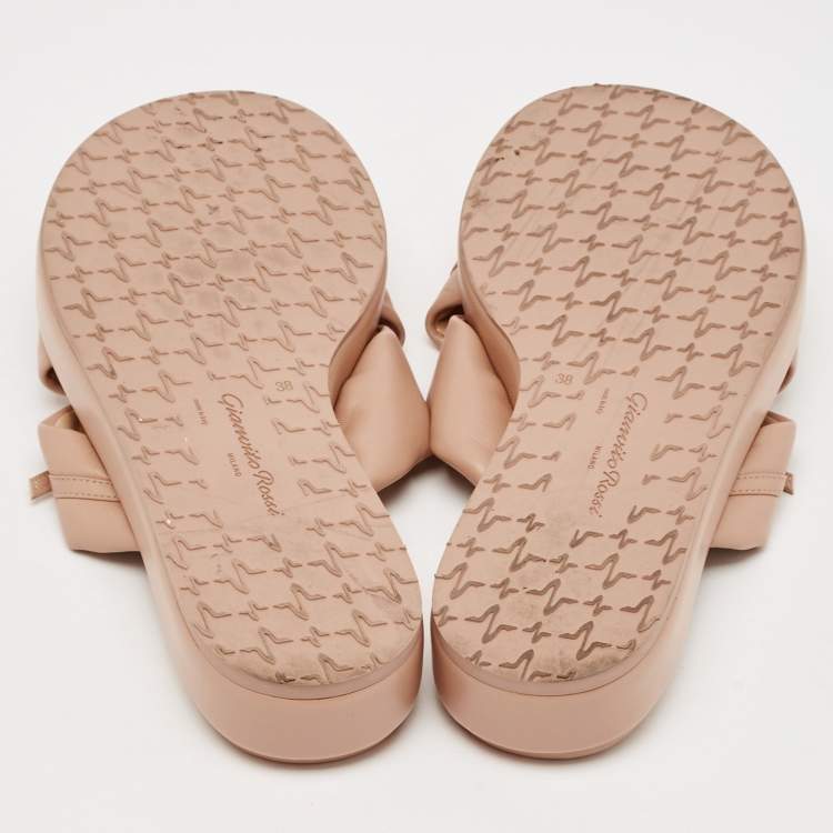 Pre Owned Gianvito Rossi Pink Leather alima Criss Cross Flat Slides Size 38
