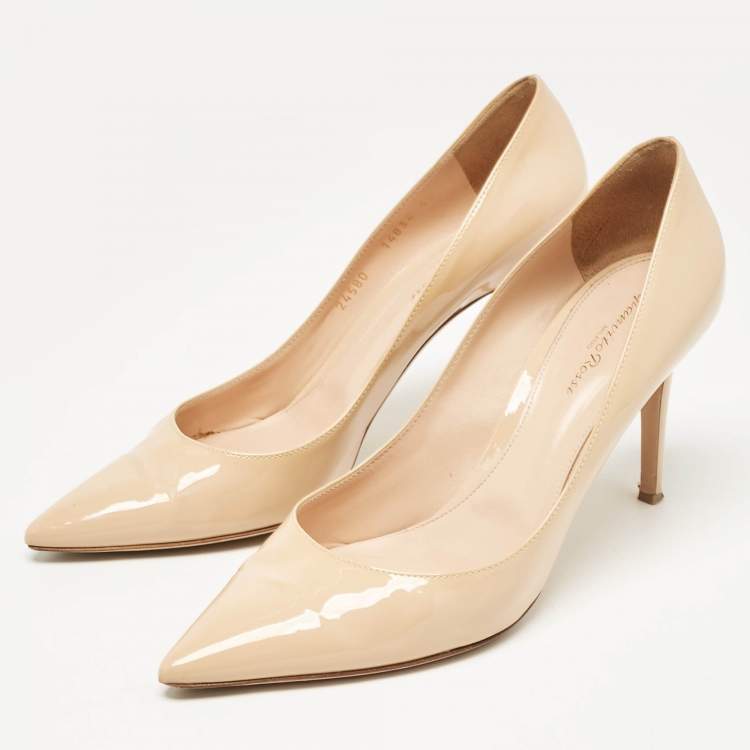 Pre Owned Gianvito Rossi Beige Patent Leather Plexi Pumps Size 42
