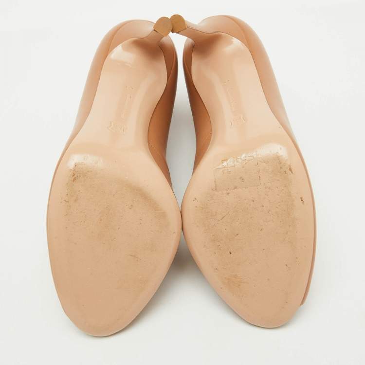 Pre Owned Gianvito Rossi Beige Leather Vamp Peep Toe Booties Size 38