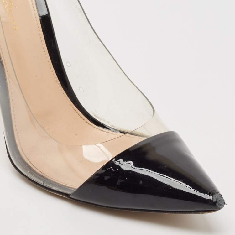 Pre Owned Gianvito Rossi Black Patent Leather and PVC Plexi Pumps Size 38