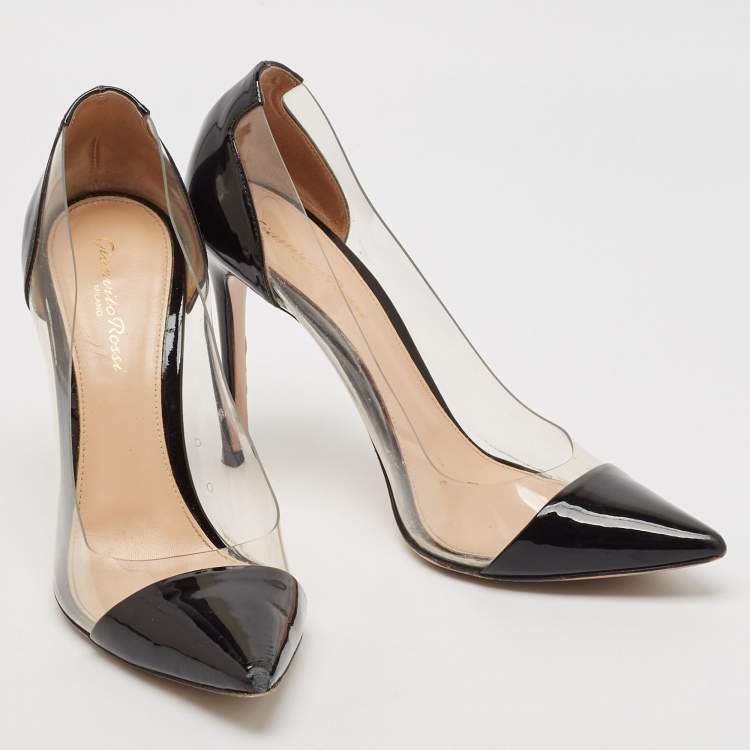 Pre Owned Gianvito Rossi Black Patent Leather and PVC Plexi Pumps Size 38