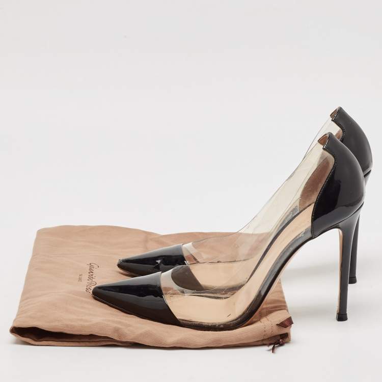 Pre Owned Gianvito Rossi Black Patent Leather and PVC Plexi Pumps Size 38