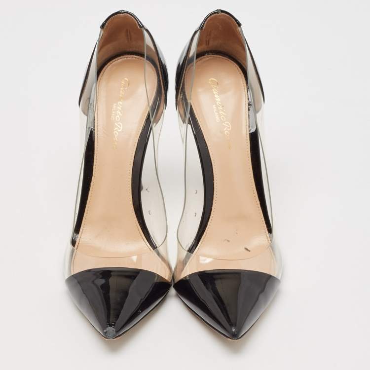 Pre Owned Gianvito Rossi Black Patent Leather and PVC Plexi Pumps Size 38