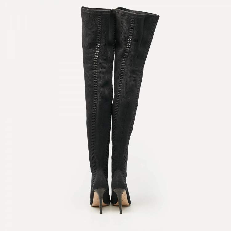 Pre Owned Gianvito Rossi Black Knit Fabric Over The Knee Boots Size 38