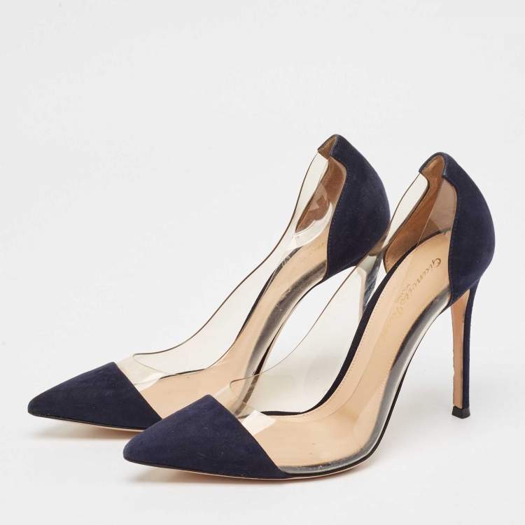 Pre Owned Gianvito Rossi Navy Blue PVC and Suede Plexi Pumps Size 37