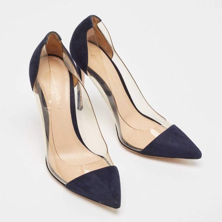 Pre Owned Gianvito Rossi Navy Blue PVC and Suede Plexi Pumps Size 37