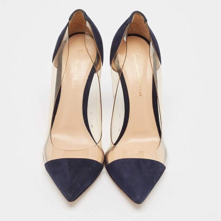 Pre Owned Gianvito Rossi Navy Blue PVC and Suede Plexi Pumps Size 37