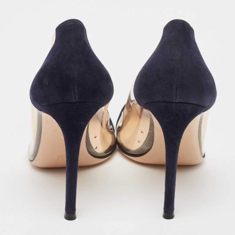 Pre Owned Gianvito Rossi Navy Blue PVC and Suede Plexi Pumps Size 37