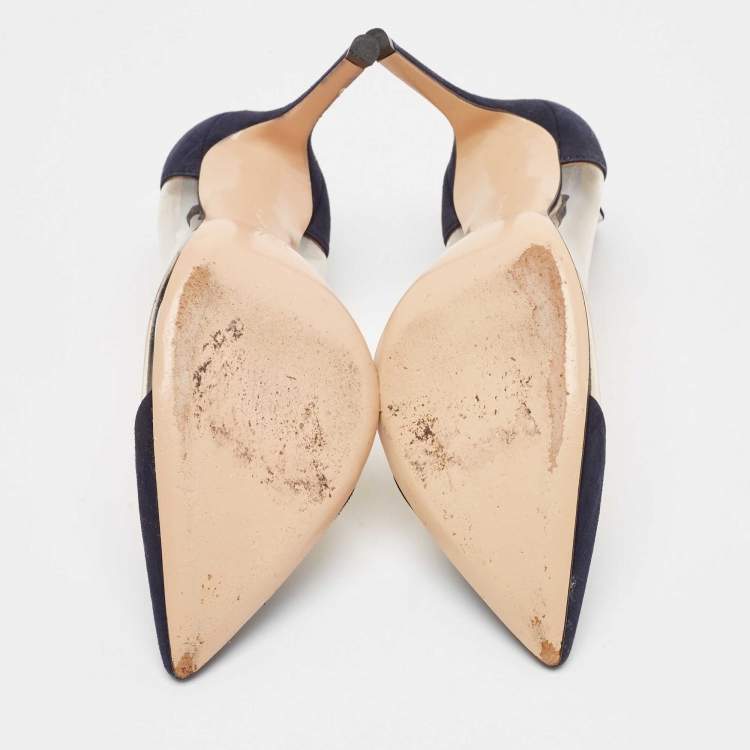 Pre Owned Gianvito Rossi Navy Blue PVC and Suede Plexi Pumps Size 37