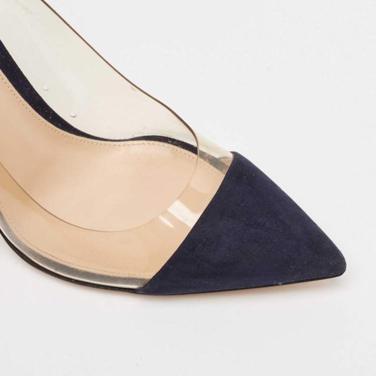 Pre Owned Gianvito Rossi Navy Blue PVC and Suede Plexi Pumps Size 37