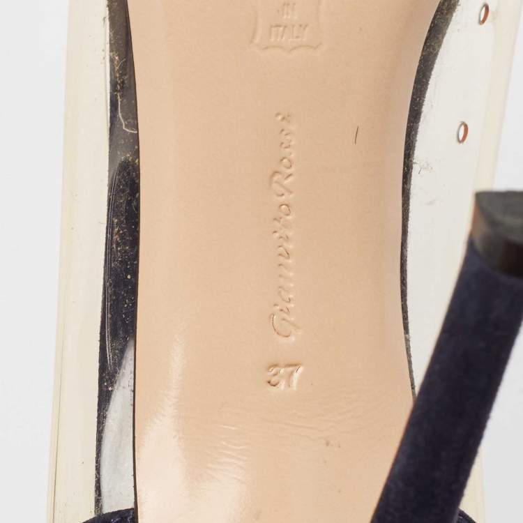 Pre Owned Gianvito Rossi Navy Blue PVC and Suede Plexi Pumps Size 37