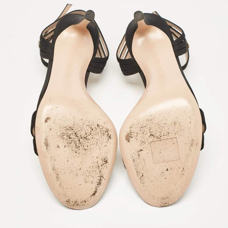 Pre Owned Gianvito Rossi Black Canvas Ankle Strap Sandals Size 37.5