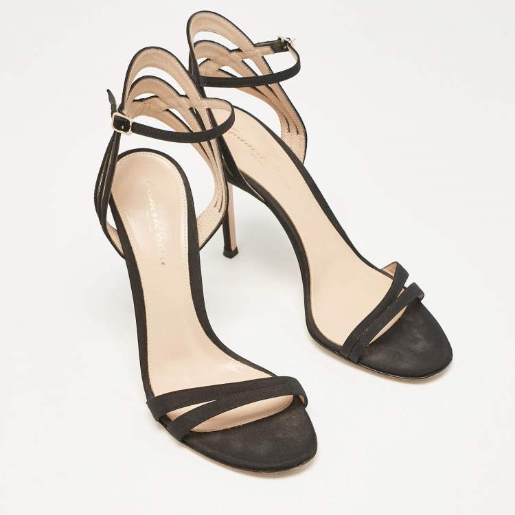 Pre Owned Gianvito Rossi Black Canvas Ankle Strap Sandals Size 37.5