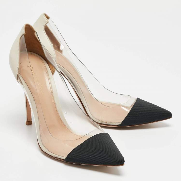 Pre Owned Gianvito Rossi Black/White Leather and PVC Plexi Pumps Size 39