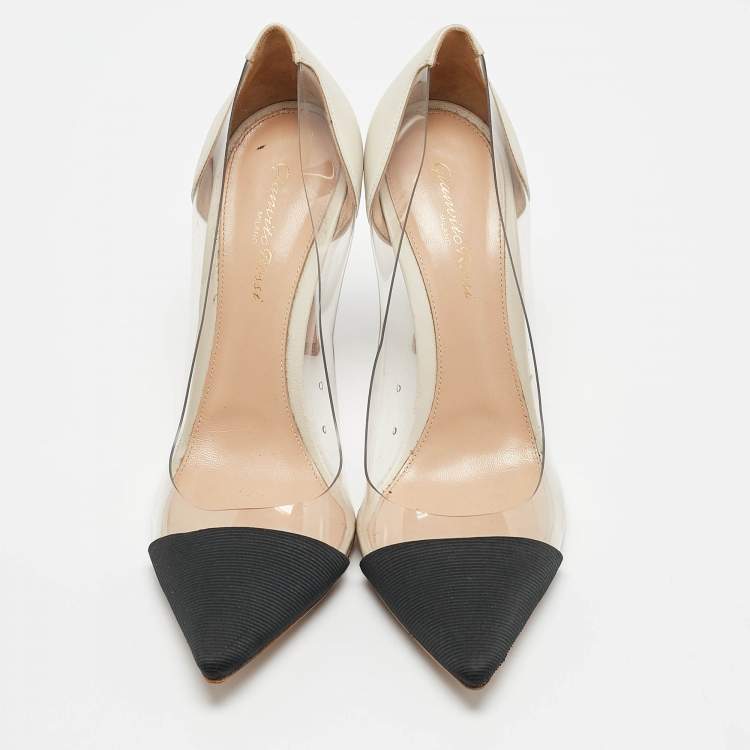 Pre Owned Gianvito Rossi Black/White Leather and PVC Plexi Pumps Size 39