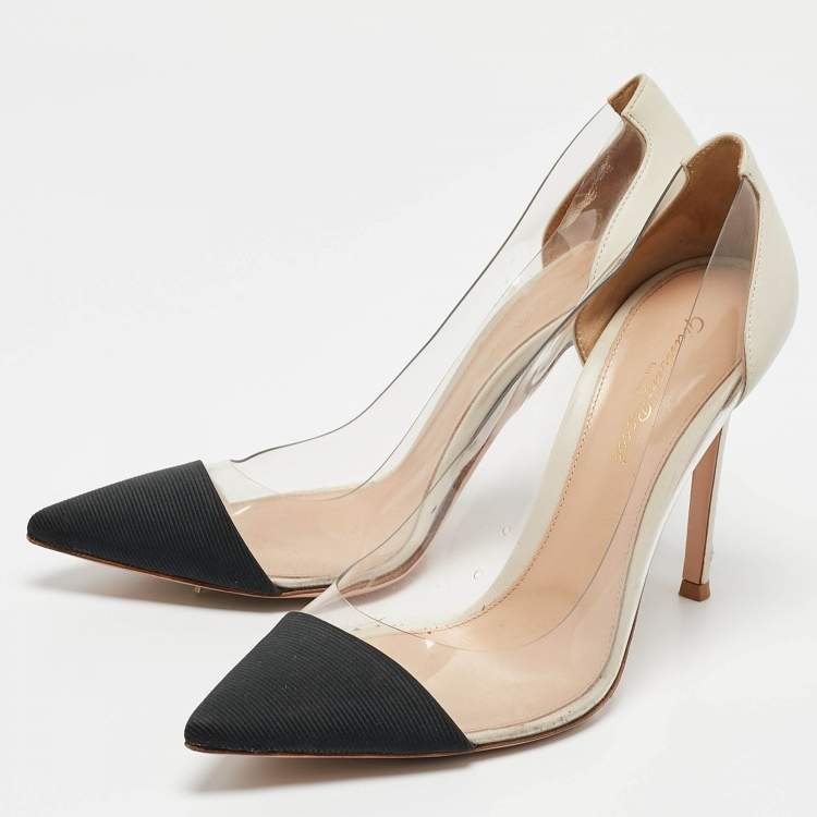Pre Owned Gianvito Rossi Black/White Leather and PVC Plexi Pumps Size 39