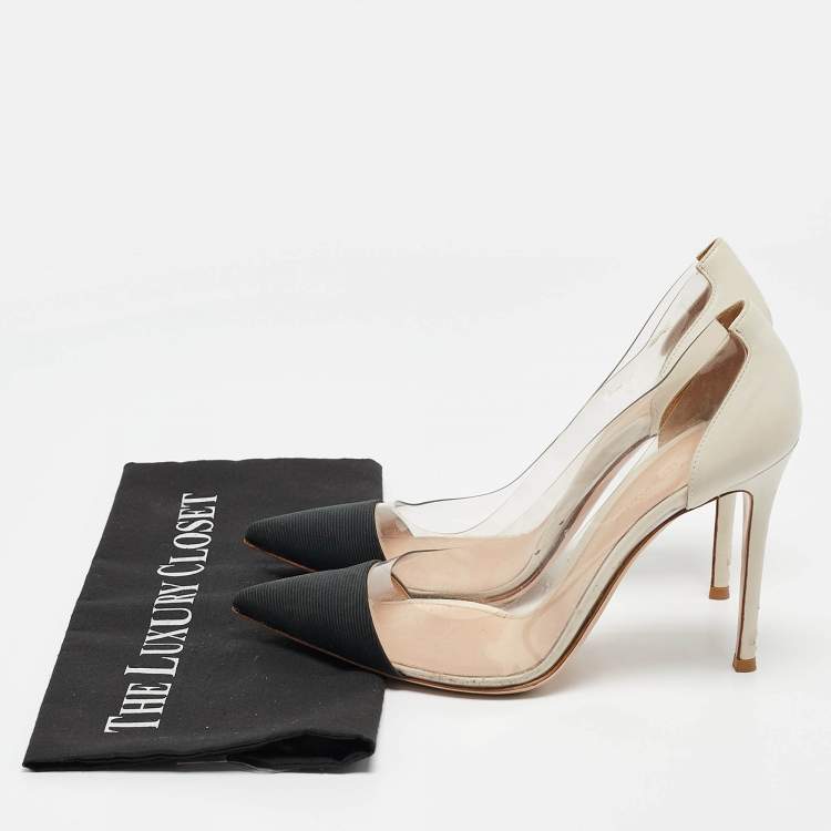 Pre Owned Gianvito Rossi Black/White Leather and PVC Plexi Pumps Size 39