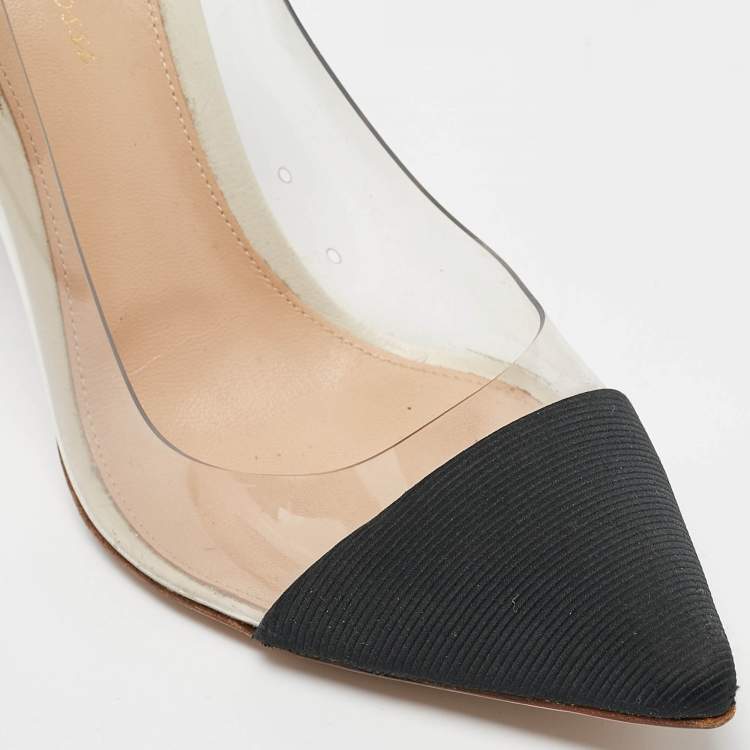 Pre Owned Gianvito Rossi Black/White Leather and PVC Plexi Pumps Size 39