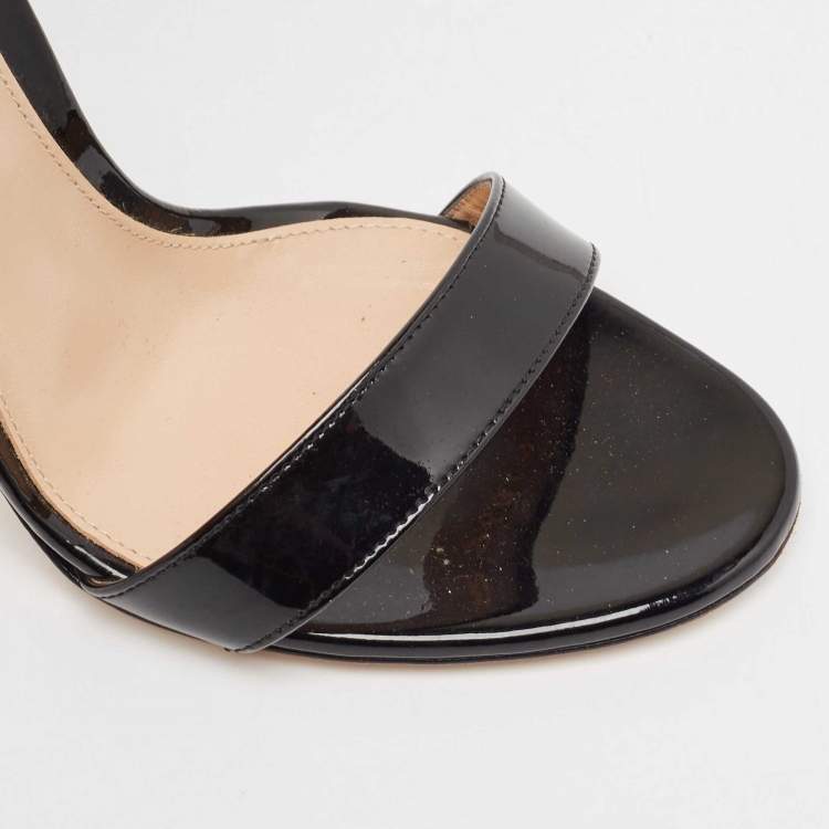 Pre Owned Gianvito Rossi Black Patent Leather Portofino Ankle Strap Sandals Size 37