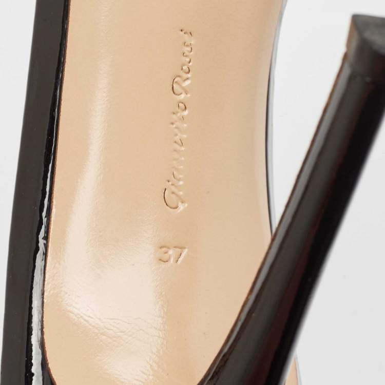 Pre Owned Gianvito Rossi Black Patent Leather Portofino Ankle Strap Sandals Size 37