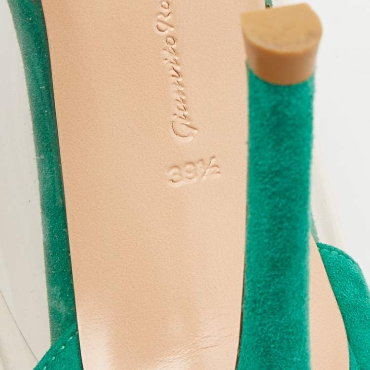 Pre Owned Gianvito Rossi Green/Transparent PVC and Suede Plexi Pumps Size 39.5