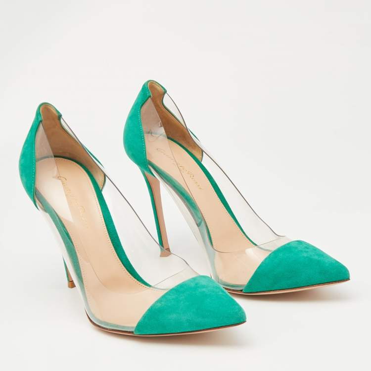 Pre Owned Gianvito Rossi Green/Transparent PVC and Suede Plexi Pumps Size 39.5
