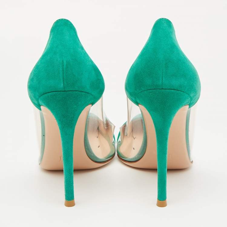 Pre Owned Gianvito Rossi Green/Transparent PVC and Suede Plexi Pumps Size 39.5