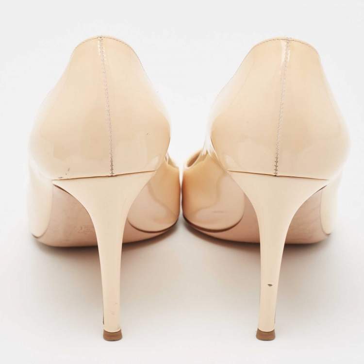 Pre Owned Gianvito Rossi Beige Patent Leather Plexi Pumps Size 42