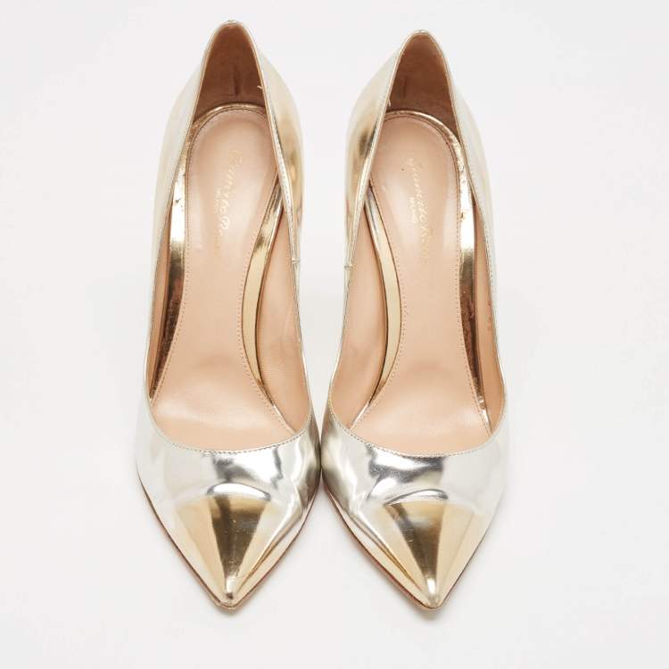 Pre Owned Gianvito Rossi Gold/Silver Leather Pointed Toe Pumps Size 42
