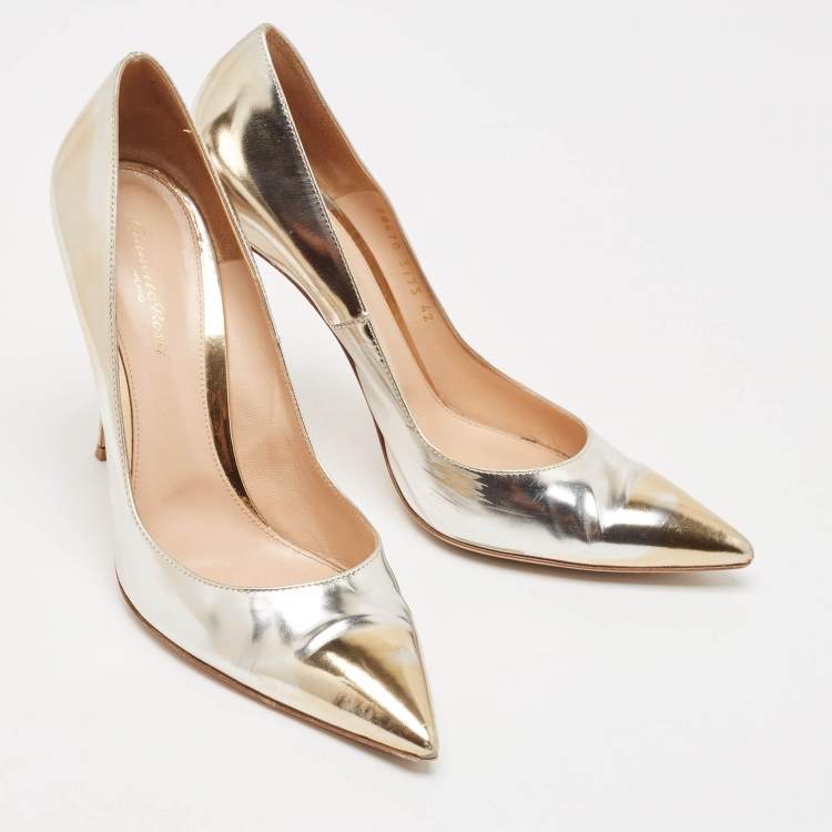 Pre Owned Gianvito Rossi Gold/Silver Leather Pointed Toe Pumps Size 42